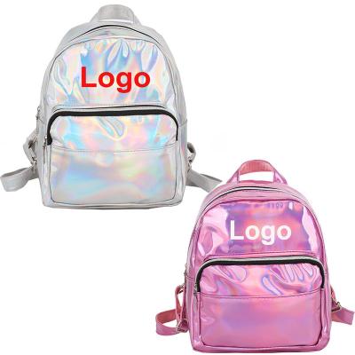 China Pink Silver Holographic Laser Waterproof PU Leather Travel Daypack Mini Backpack for Girls and Women for sale