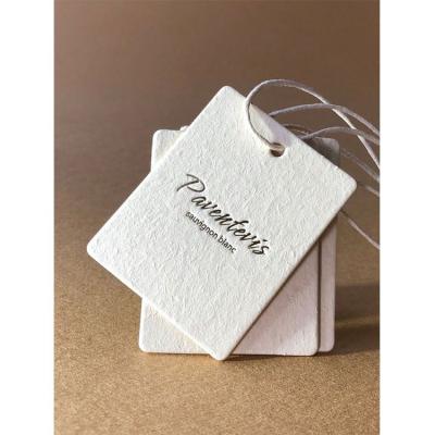 China Recyled Personalized Clothing Letterpress Printing Thick Cotton Hang Tags Custom Product Tags for sale