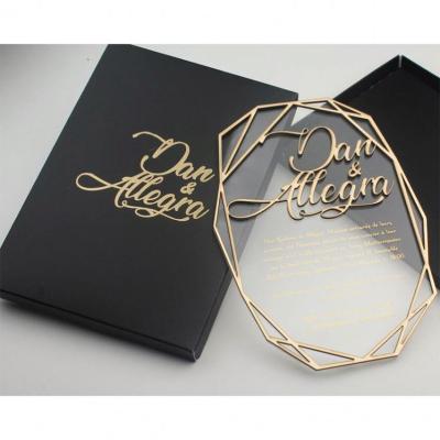 China Unique Romantic Luxurious Clear Embossed Groom Names Geometric Acrylic Bride Wedding Invitations Card Box for sale