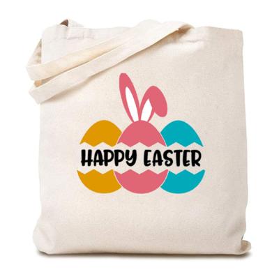 China Wholesale Reusable Happy Cute Canvas Easter Eggs Cotton Tote Bag For Women Easter Funny Bunny Reusable Shopping Shoulder Bag for sale