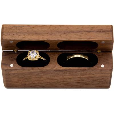 China Natural Wood Handmade Ring Box Portable Slim Walnut Wood Ring Box for Proposal Engagement Wedding Jewelry Ring Box Case for sale