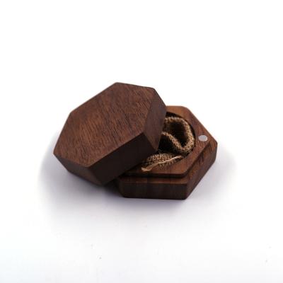 China Ring Box Portable Slim Natural Walnut Wooden Custom Handmade Ring Box for Proposal Engagement Wedding Jewelry Ring Box Case for sale