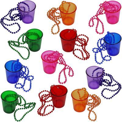 China Plastic Multicolor Shot Glass On Necklace PlasticTransparent Beaded Cup Necklace Birthday Christmas Halloween for sale