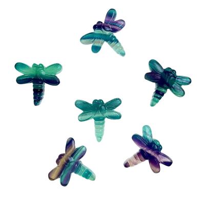 China Europe Kenny Crystals Wholesale Natural Crystal Stone Craft Carving Semi-precious Gemstone Rainbow Fluorite Flat Dragonfly Pendant for sale