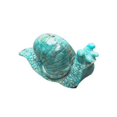 China China Kenny Crystals Wholesale Natural Crystal Stone Craft Large Carving Semi-precious Gemstone Amazonite with Smoky Quartz Big Snail for sale