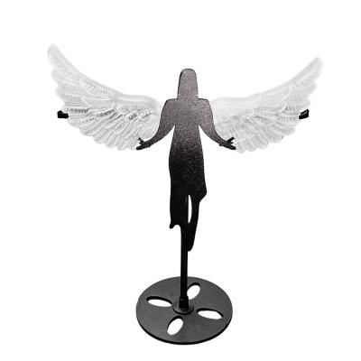 China China Kenny Crystals Wholesale Natural Crystal Stone Home Decoration Craft Semi-precious Gemstone Selenite Angel Wings On Metal Holder for sale