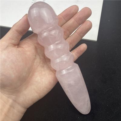 China China 18cm Big Long Natural Quartz Crystal Stone Wand Pink Rose Mounted Quartz Massage Wand Yoni Crystal Wand For Health Healing Crystals for sale