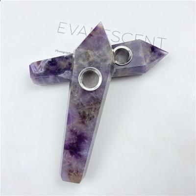 China China Wholesale Natural Quartz Pipe Chimera Amethyst Point Rod Treatment Gem With Metal Smoking Filter for sale