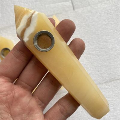 China Natural Yellow Quartz Crystal Smoking Morden Wholesale Skeleton Pipe China Tobacco Jade Pipes for sale