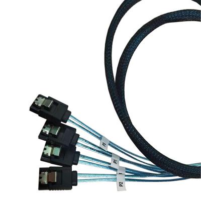 China Custom Mini SAS COMPUTER Host SFF-8643 to 4 SATA 7 Pin Target Hard Disk 6Gbps Data Cable for sale