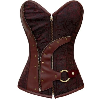 China Breathable Leather Zipper Waist Trainer Jumpsuit Shapewear Bustier Gothic Corset For Women for sale