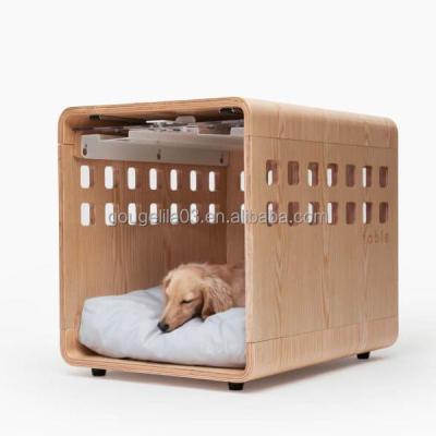 China Sustainable Handmade Solid Wooden Kennel Crate Tables Modern Luxury Wooden Pet Bed Furniture Dog Crate for sale