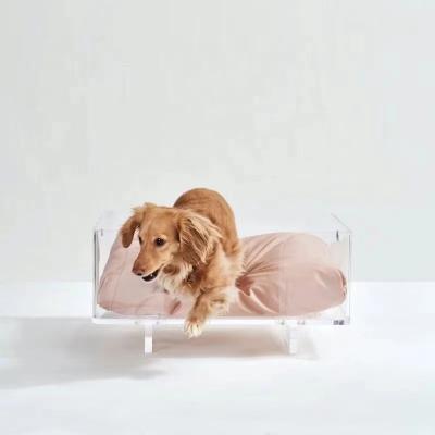 China New Viable Wholesale Transparent Acrylic Dog Bed Custom Stylish Clear Perspex Dog Bed Modern Dogbed for sale