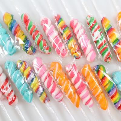 China Natural Wholesale Custom Candy Stick Shape Exquisite Colorful Swirl Lollipop for sale