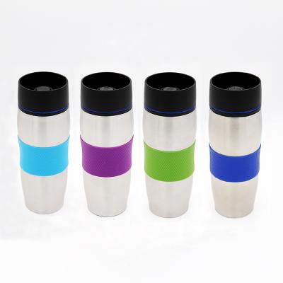 China EMSA Style 450ML Double Wall Stainless Steel Vacuum PORTABLE Coffee Mugs Travel Cup With Silicone In The Middle for sale