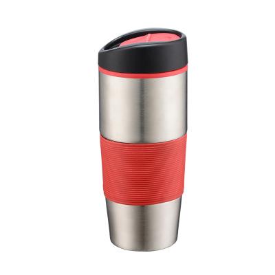 China Stainless Steel 450ML Outer Inner And Sustainable Plastic Promotional Travel Mug With Silicone In The Middle for sale