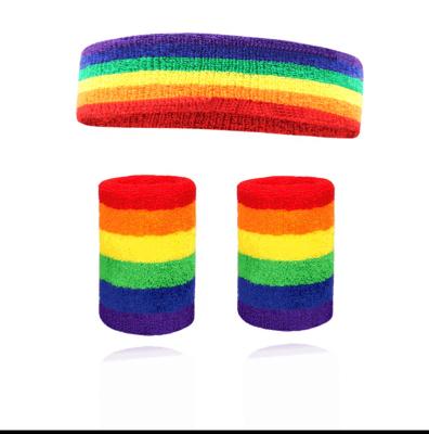 China Universal Cheap Wholesale Rainbow Pride Sweat Gay Cotton Headband and Wristband for sale