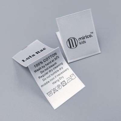 China Sustainable Garment Accessories Soft Satin Printed Washing Labels , Clothing Care Labels for sale