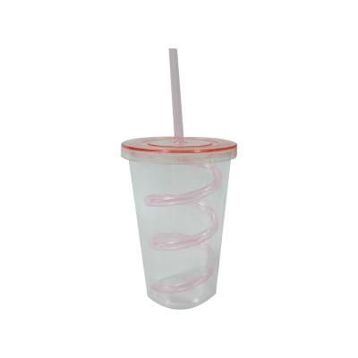 China Wholesale Clear Plastic Tumbler With Curly Straw PS Screw Cap Lid for sale