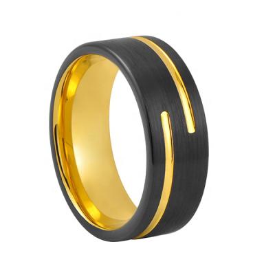 China FASHIONABLE Custom Gold Offset Flute Tungsten Carbide Wedding Ring for sale