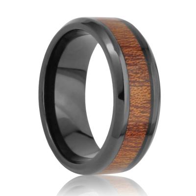 China CLASSIC Black Walnut Veneered Wood Inlay Cobalt Chrome Wedding Band for sale