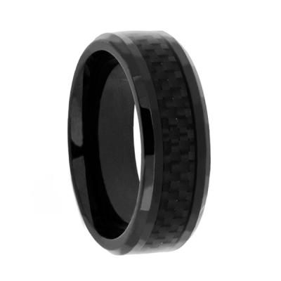 China CLASSIC Black Plated Men's Ring Jewelry Black Carbon Fiber Inlay Cobalt Ring for sale