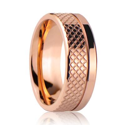 China Large Rose Gold Mens Stainless Steel Rings Plated Jewelry for sale