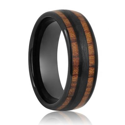 China Romantic Black Tungsten Carbide Ring with KOA Wood Inlay for sale