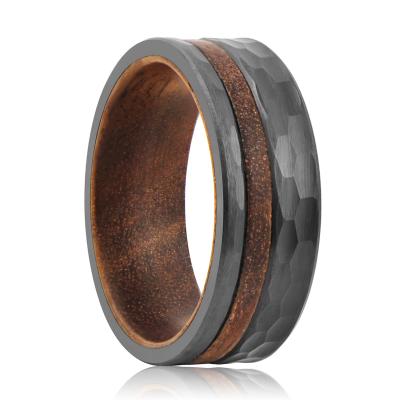 China Black Hammered Tungsten Wedding Ring Wooden Jewelry by CLASSIC for sale