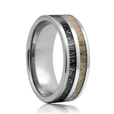 China FASHIONABLE Black Meteorite and Deer Antler Inlay Tungsten Ring for sale