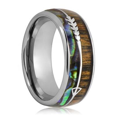 China CLASSIC Black Zebra Wood Abalone Shell Inlaid Tungsten Ring Men Women for sale