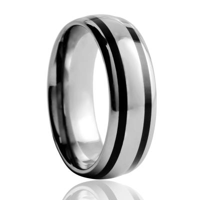 China TUNGSTEN Two Lines Black Tungsten Resin Inlay Dome Ring Men Jewelry for sale