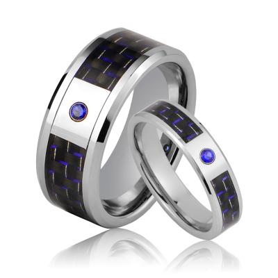 China CLASSIC Blue Tungsten Carbon Fiber Stone Ring for sale