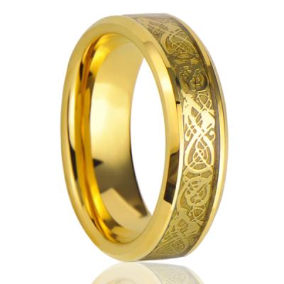 China TUNGSTEN Fashion Dragon Ring Gold and Yellow Carbon Fiber Tungsten Carbide Ring for sale