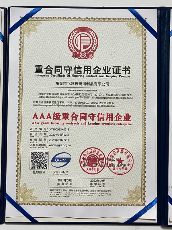 Enterprise Certificate Of Honring Contract And Keeping Promise - Dongguan Feiyue FRP Products Co., Ltd.