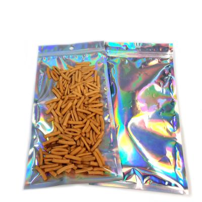 China 100 Pieces Custom Moisture Proof P: Rinted Resealable Mylar Bag Smell Proof Foil Holographic Flat Ziplock Pouch For Gift Food Storage for sale