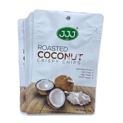 China Custom Printing Moisture Proof Food Grade Stand Up Coconut Chips Packaging Dry Roasted Crispy Ziplock Bag for sale