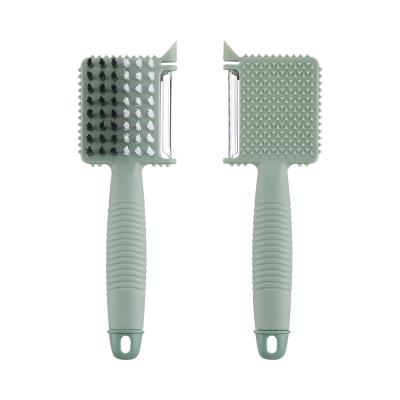 China Eco-friendly Kitchen Cleaning Brush Pot Dish Brush 3in1Plastic Eco-friendly Vegetable Cleaning Brush for sale