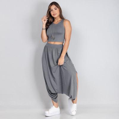 China Viable 2022 Summer Women Plus Size Casual Sports Invest T-shirt Sleeveless Harem Wide Leg Pants Suit for sale