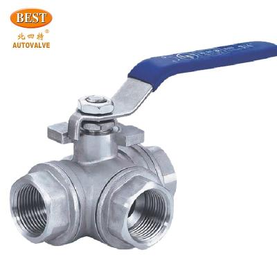 China General Q1232 Three Way L Type Q1231 Three Way T Type Stainless Steel Female Thread Three Way  Manual Ball Valve for sale