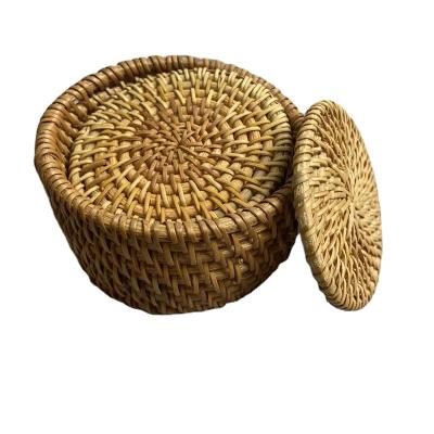 China Amazon Sustainable Natural Round Hot Selling Round Mat Eco Handmade Vietnam Rattan Place Mats Set Of 6 With Stand Cup Holders Eco Friendly for sale