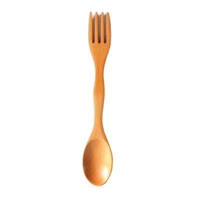 China DiYue Household Items DIY215133 Eoc Viable Beech Wood Flatware 2 in 1 Cutlery Serving Amazon Hot Sale Camp Portable Fork Wooden Spoon for sale