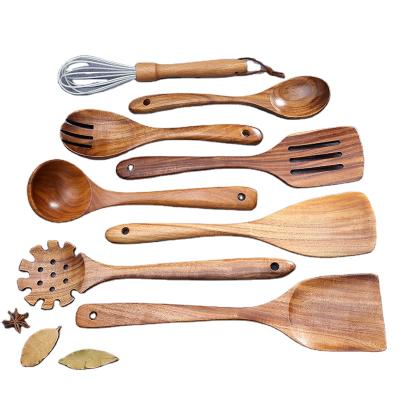 China Diyue Sustainable Household Items DIY208038 Pack Kitchen 8 Cooking Tools Teak Wooden Spatula Pocket Sets Eco Solid Wood Handmade Utensils for sale