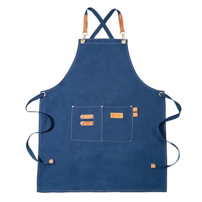 China Multi Pocket Barber Salon Denim Canvas Apron Logo Leather Apron Kitchen Cooking Custom Waterproof Plain Apron Wholesale Eco-Friendly for sale