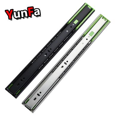 China Soft Closing System 10-16inch 45mm 3-Folding Hydraulic Protecting Channel Telescopic Drawer Runner Ball Bearing Soft Close Drawer Slide for sale