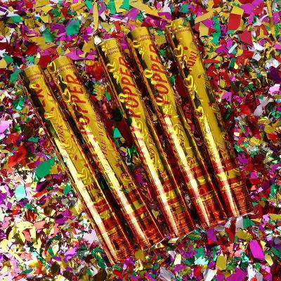 China Safety 30cm Wedding Party Hand Holding Confetti Fireworks Kids Hand Gun Spray Tube Shooter Noise Push Spin Confetti for sale