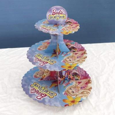 China Festival Decoration Manufacturer Wholesale Three-Layer Paper Cake Stand,Unicorn Party Decoration Rack,Dessert Table Display Kids Stand for sale