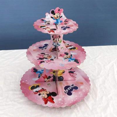 China Festival Decoration Manufacturer Wholesale Three-Layer Paper Cake Stand,Unicorn Party Decoration Rack,Dessert Table Display Kids Stand for sale