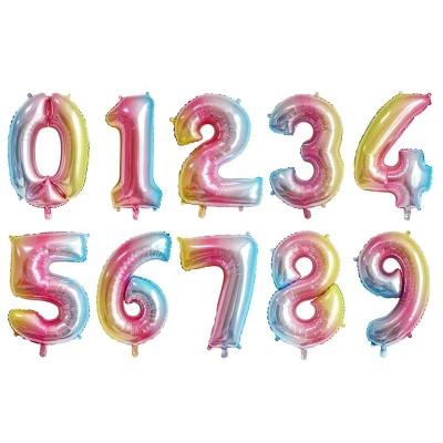 China Plastic Digital Foil Balloon Birthday Party Layout Large 16 Inch Inflatable Aluminum Foil Number Balloons 0-9 for sale