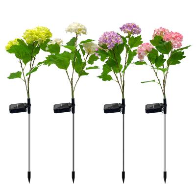 China Solar Outdoor Colorful Landscape Light Hydrangea Garden Lawn Light Waterproof Led Artificial Flowers Plastic Flower Light for sale